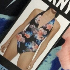 NEW! DKNY One piece Floral Halter Top bathing suit! SIZE M! New With Tags!